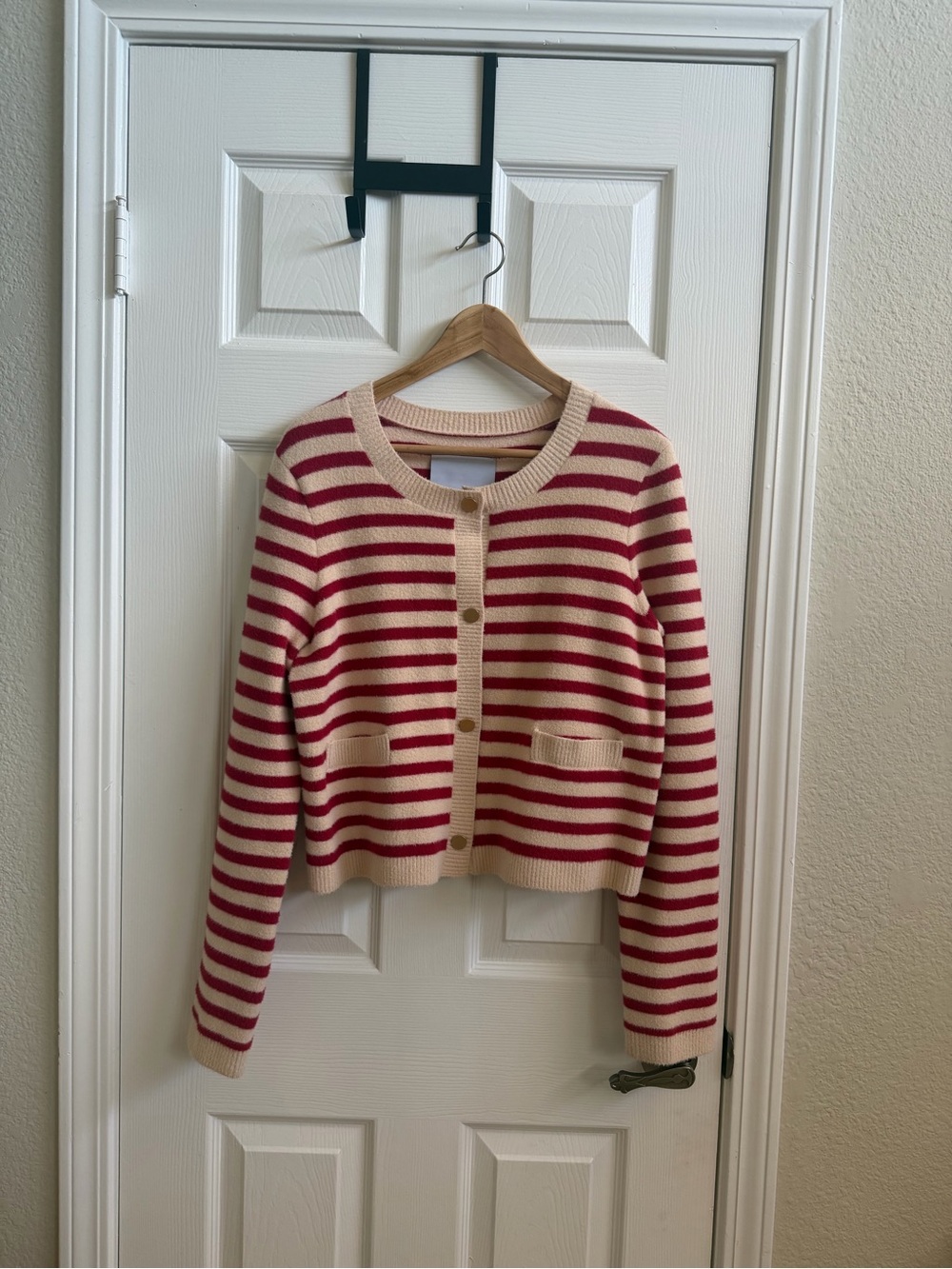 NVLT Striped Cropped Cardigan - Cream & Red